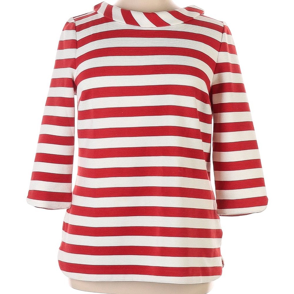 VGUC Boden Collared Blouse Women's Red White Striped 3/4 Sleeve, size 16